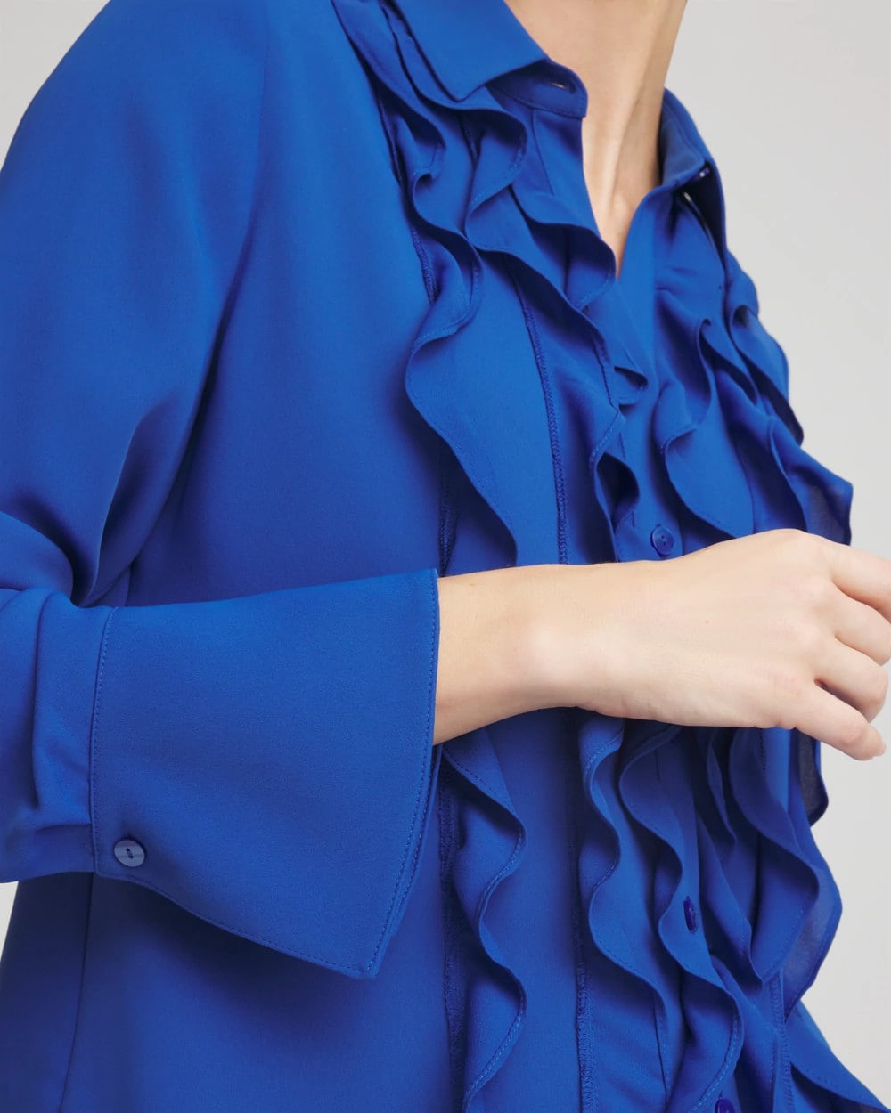 Chico's Classic - Ruffle-Trim Chiffon Blouse Cobalt Stone