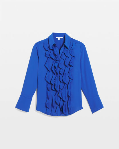 Chico's Classic - Ruffle-Trim Chiffon Blouse Cobalt Stone