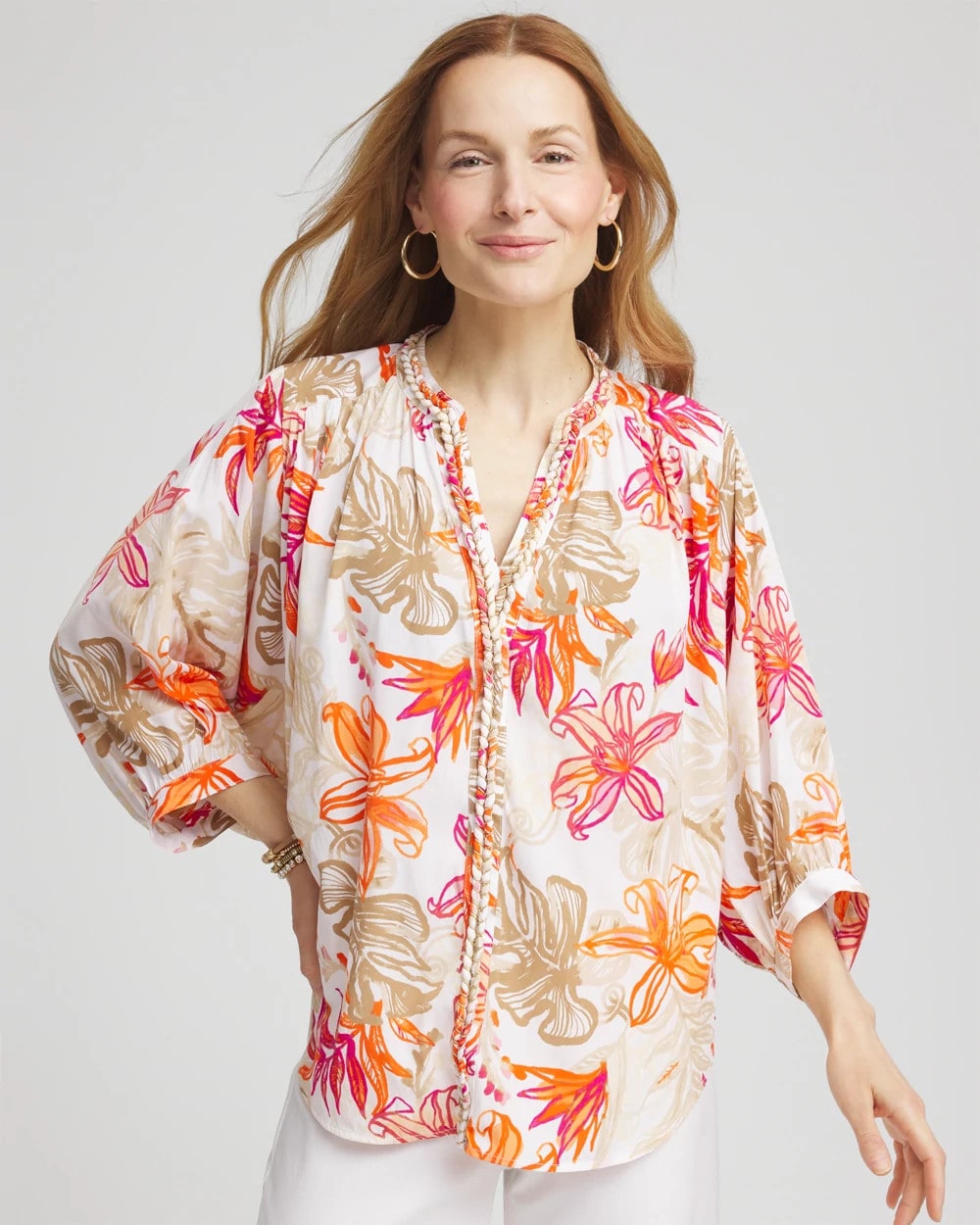 Chico's Best Price - Floral Braided Batwing Blouse Crushed Berries