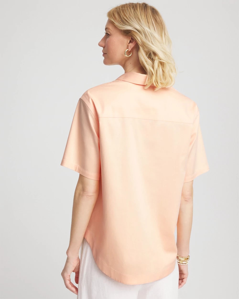 Chico's Hot Sale - No Iron™ Embroidered Floral Short-Sleeve Shirt Sunset Peach