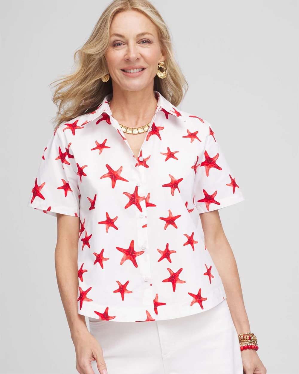 Chico's Best Price - Starfish Short Sleeve Swing Shirt Red Glow