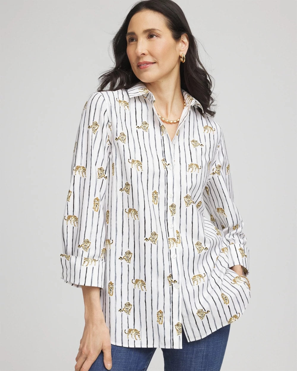 Chico's Premium - No Iron™ Leopard Graphic Shirt Optic White