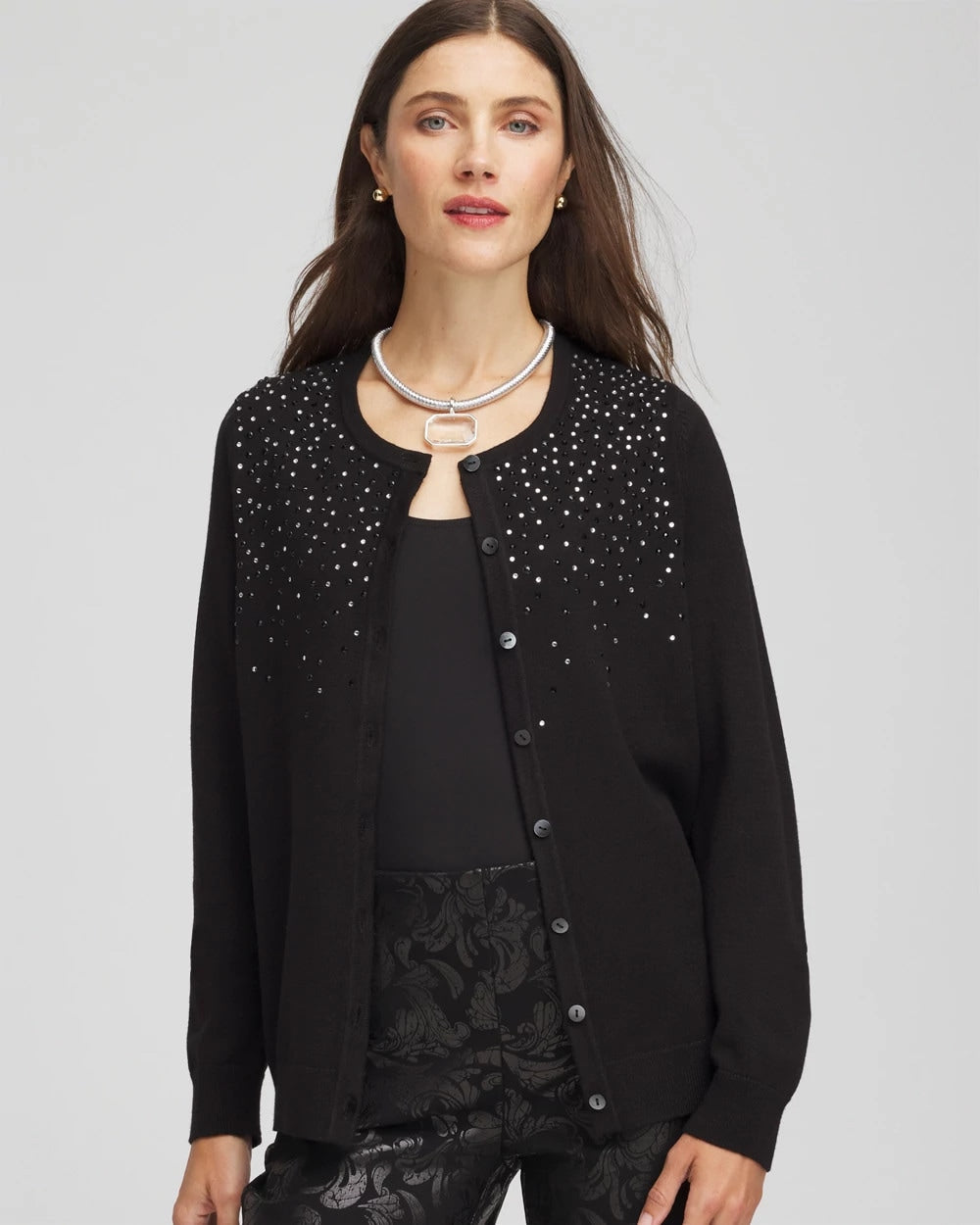 Chico's New - Ombré Rhinestone Cardigan Black