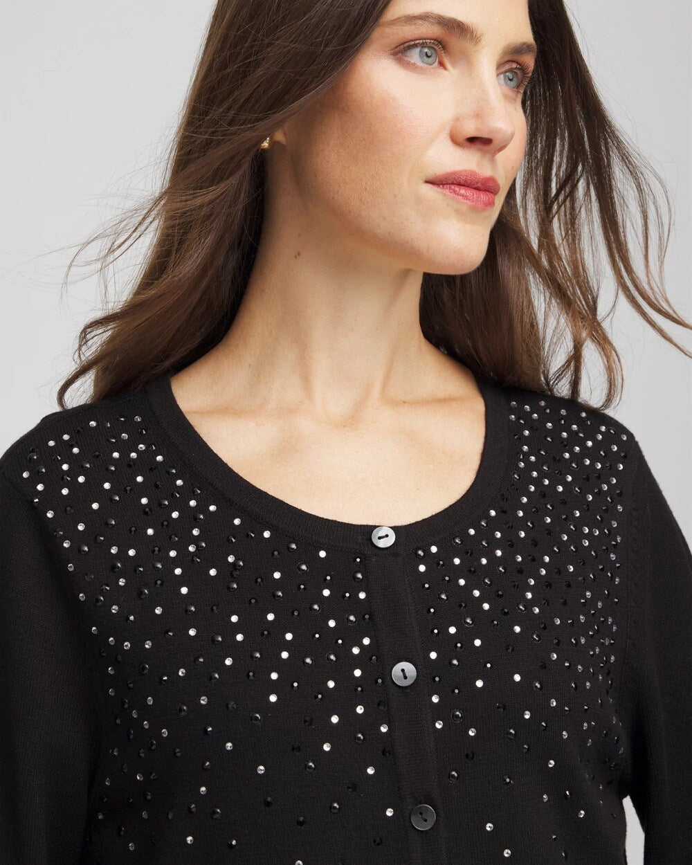 Chico's New - Ombré Rhinestone Cardigan Black