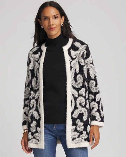 Chico's Smart Buy - Abstract Fuzzy Cardigan Black