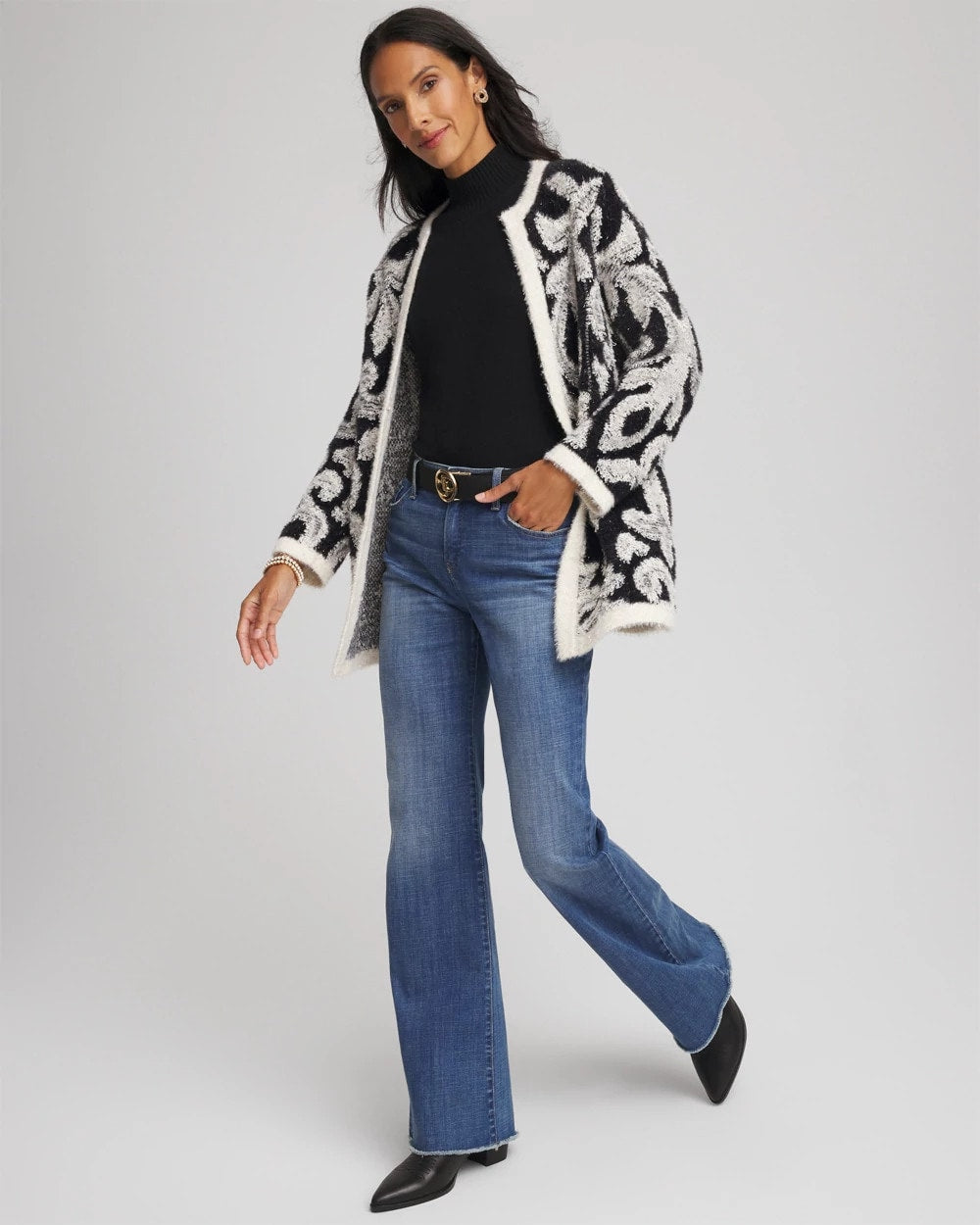 Chico's Smart Buy - Abstract Fuzzy Cardigan Black