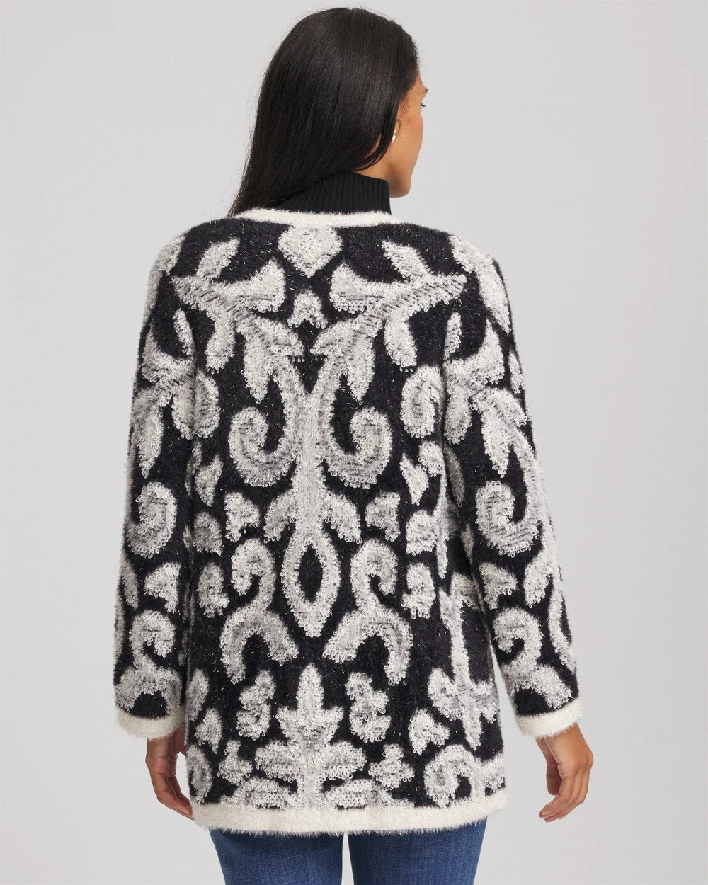 Chico's Smart Buy - Abstract Fuzzy Cardigan Black