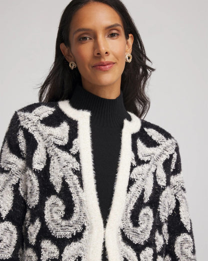 Chico's Smart Buy - Abstract Fuzzy Cardigan Black