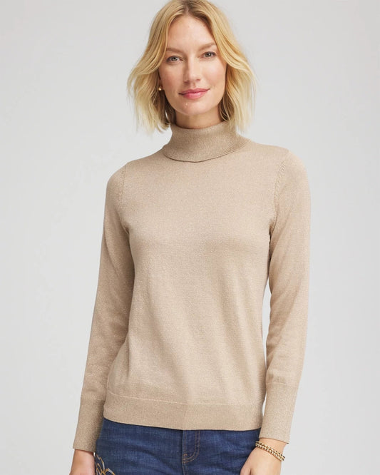 Chico's Smart Buy - Metallic Turtleneck Pullover Sweater Champagne Fizz
