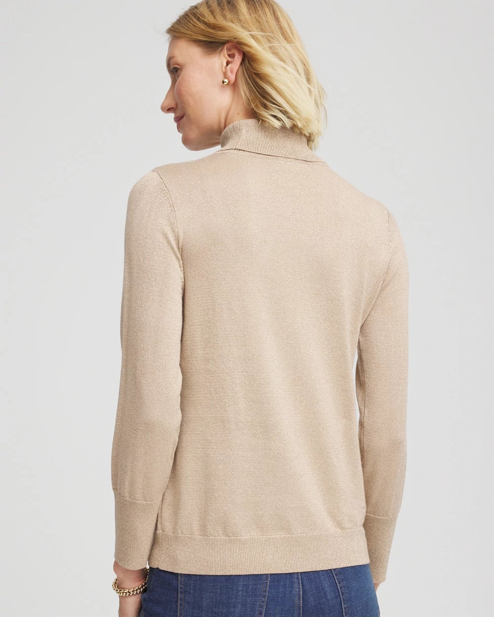 Chico's Smart Buy - Metallic Turtleneck Pullover Sweater Champagne Fizz