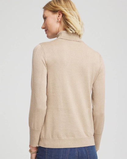 Chico's Smart Buy - Metallic Turtleneck Pullover Sweater Champagne Fizz