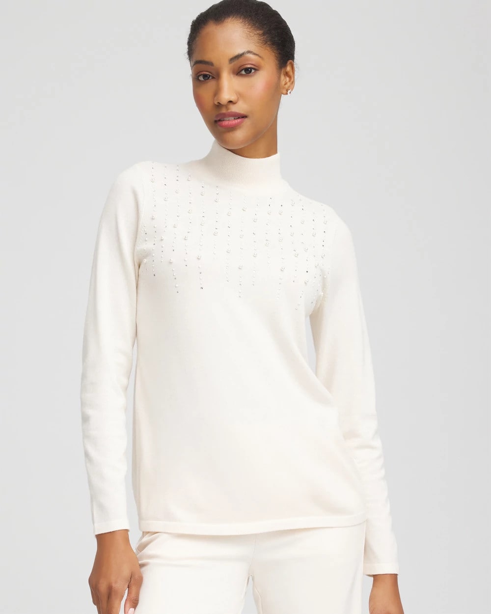 Chico's Great Value - Ella Embellished Mockneck Sweater English Cream