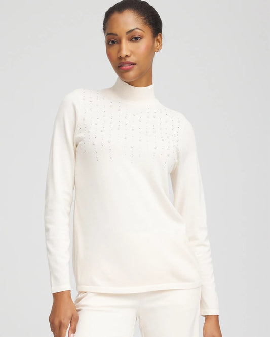 Chico's Great Value - Ella Embellished Mockneck Sweater English Cream