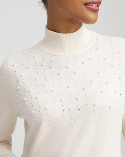 Chico's Great Value - Ella Embellished Mockneck Sweater English Cream