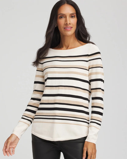Chico's Special Offer - Ella Stripe Boatneck Sweater English Cream