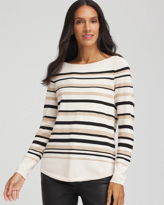 Chico's Special Offer - Ella Stripe Boatneck Sweater English Cream