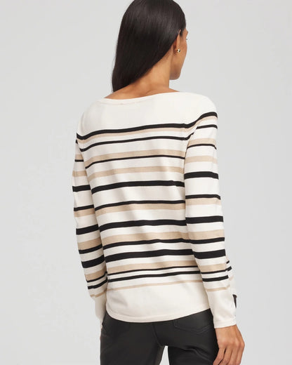 Chico's Special Offer - Ella Stripe Boatneck Sweater English Cream