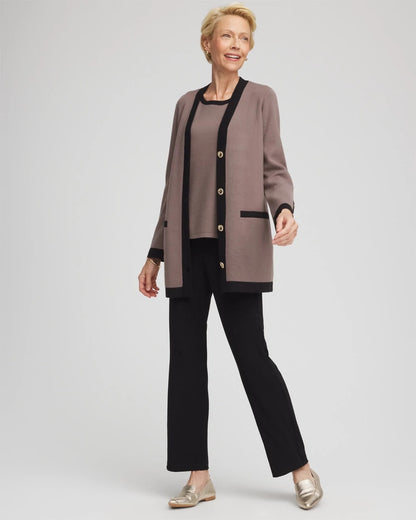 Chico's Popular - Travelers™ Tipped Button-Down Cardigan Deep Taupe
