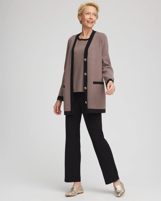 Chico's Popular - Travelers™ Tipped Button-Down Cardigan Deep Taupe