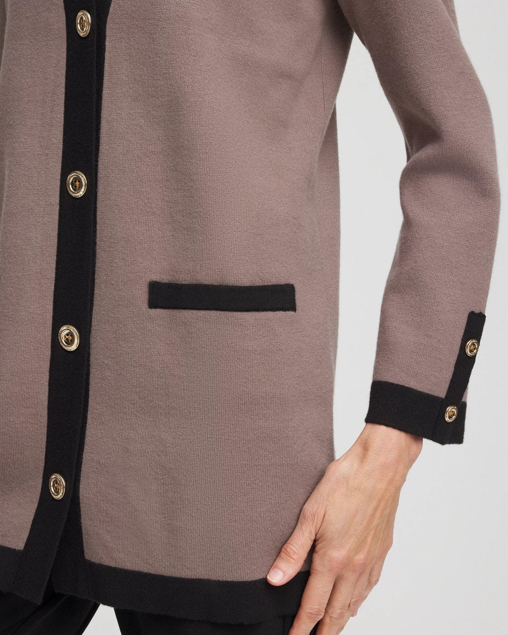 Chico's Popular - Travelers™ Tipped Button-Down Cardigan Deep Taupe