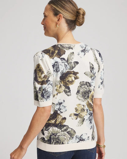Chico's Trusted - Floral V-Neck Sweater Tee English Cream