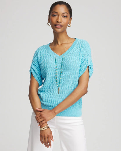 Chico's Value - Sequin V-Neck Pullover Sweater Paradiso Blue