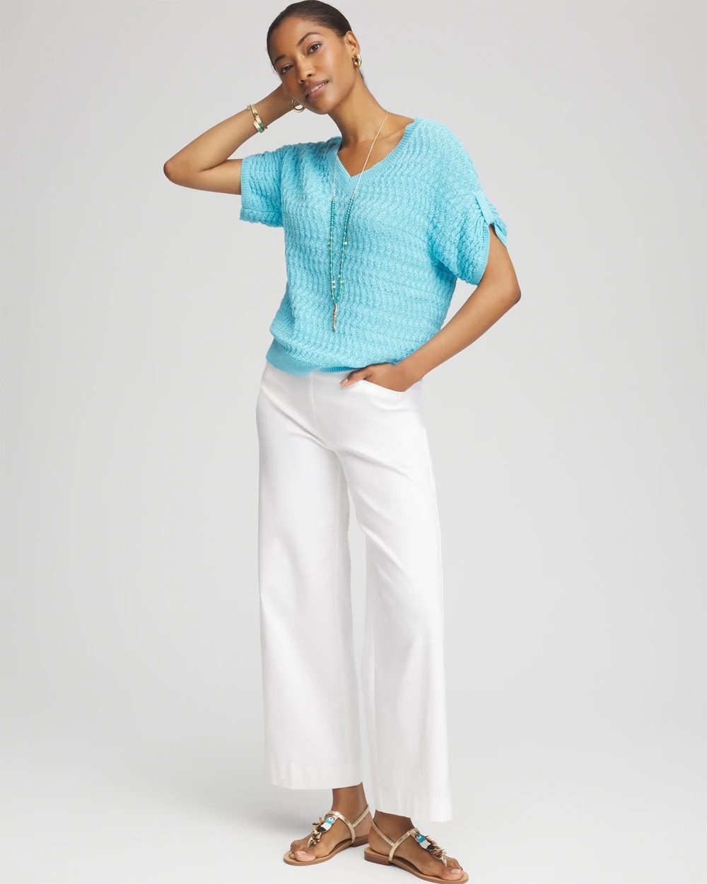 Chico's Value - Sequin V-Neck Pullover Sweater Paradiso Blue