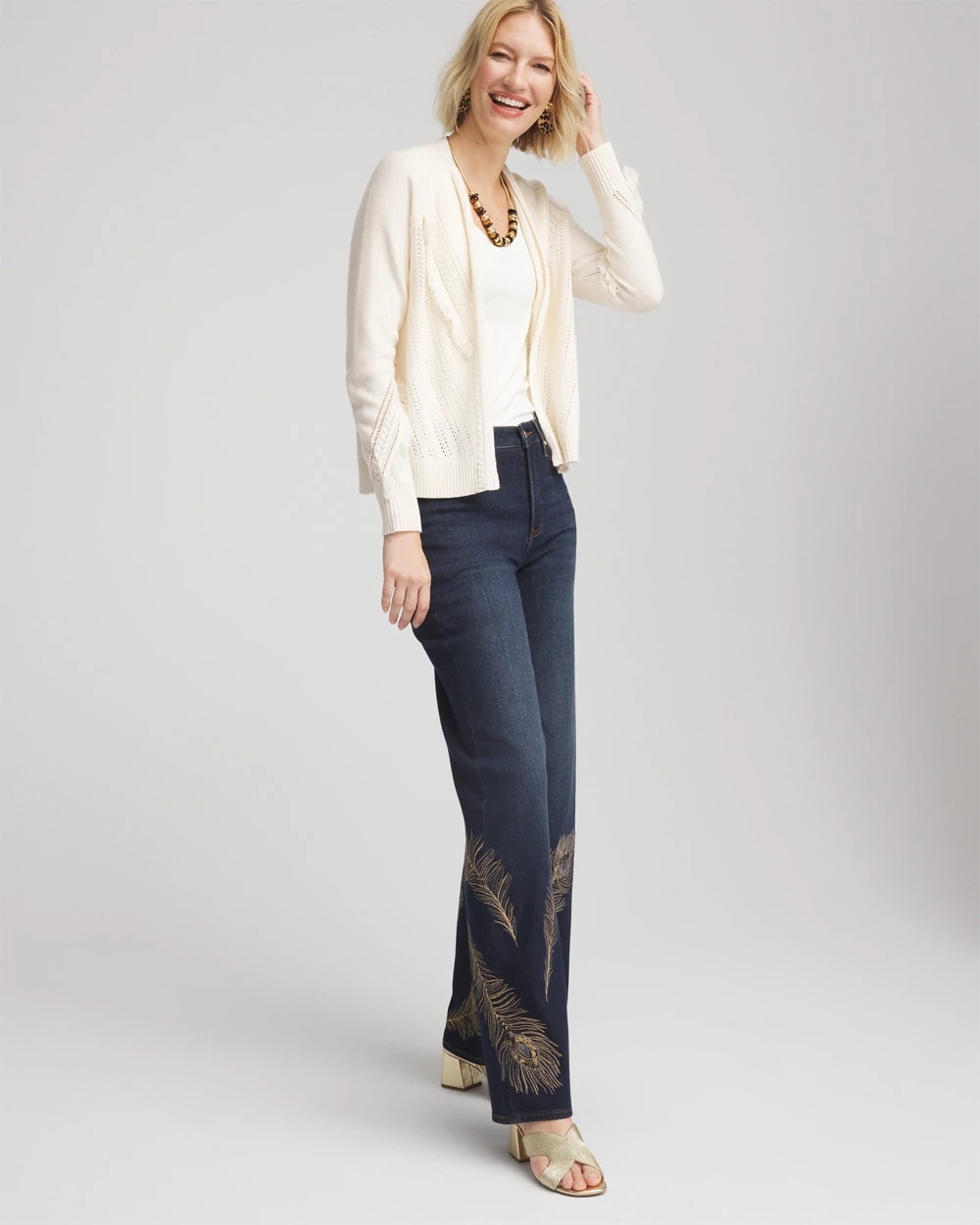 Chico's Recommended - Cable Knit Fringed Sweater English Cream
