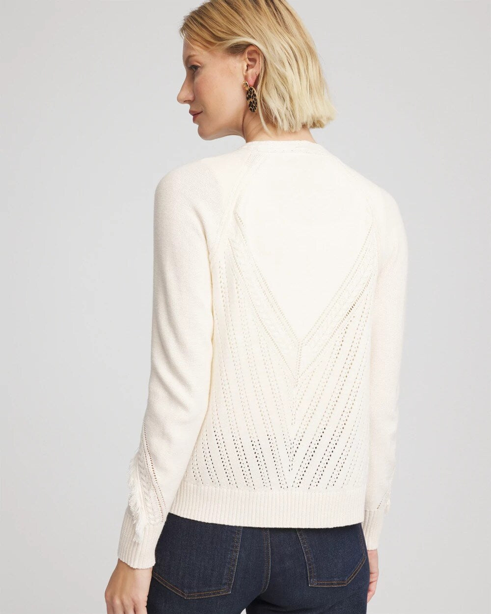 Chico's Recommended - Cable Knit Fringed Sweater English Cream