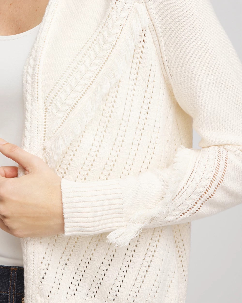 Chico's Recommended - Cable Knit Fringed Sweater English Cream