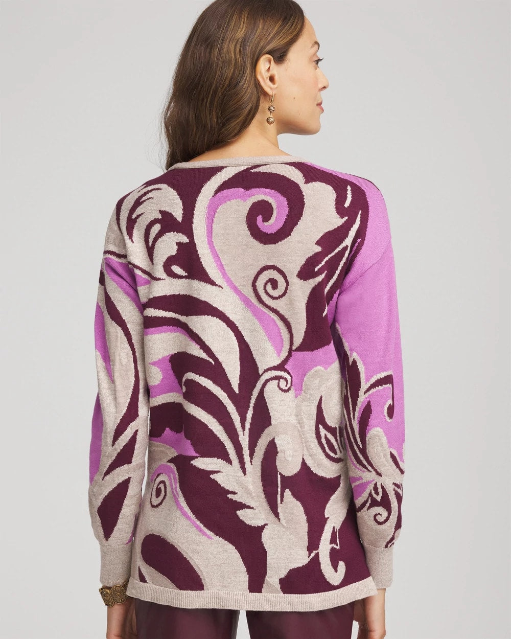 Chico's Special Offer - Intarsia Knit V-Neck Pullover Sweater Gooseberry