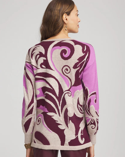 Chico's Special Offer - Intarsia Knit V-Neck Pullover Sweater Gooseberry