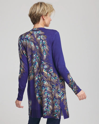 Chico's Classic - Ella Peacock-Print Cardigan Sweater Dark Cobalt