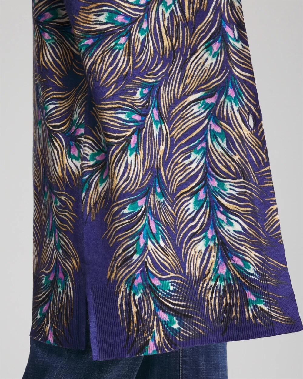 Chico's Classic - Ella Peacock-Print Cardigan Sweater Dark Cobalt