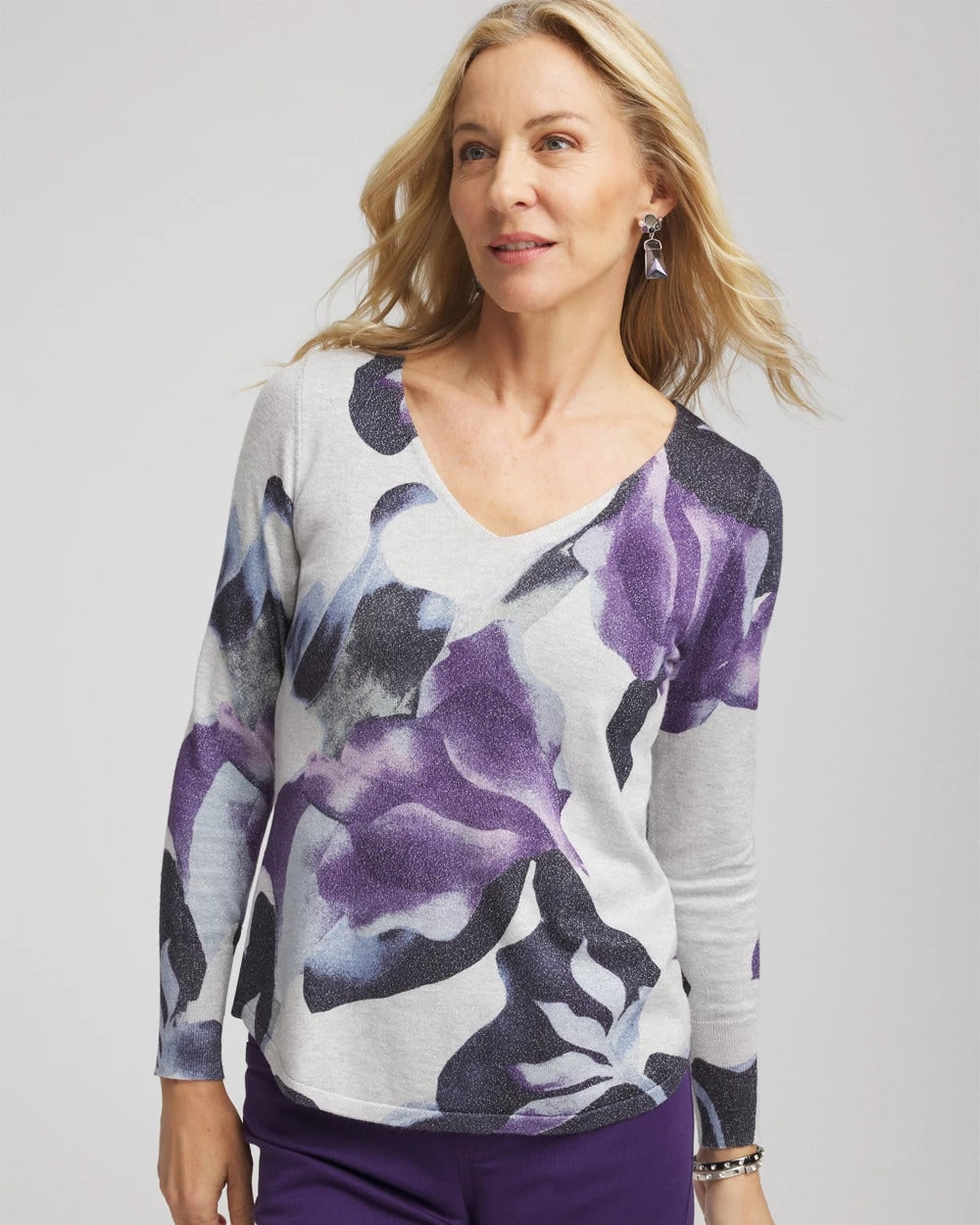 Chico's Great Value - Ella V-Neck Pullover Sweater Purple Elixir