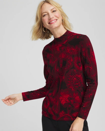 Chico's Deals - Ella Printed Mockneck Sweater Carmine Red