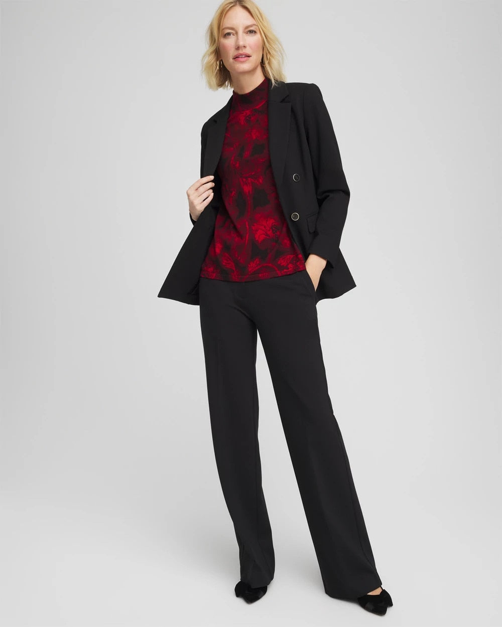 Chico's Deals - Ella Printed Mockneck Sweater Carmine Red