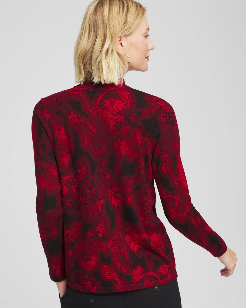 Chico's Deals - Ella Printed Mockneck Sweater Carmine Red