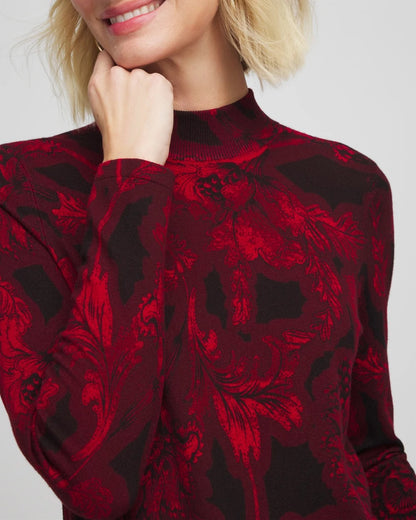Chico's Deals - Ella Printed Mockneck Sweater Carmine Red