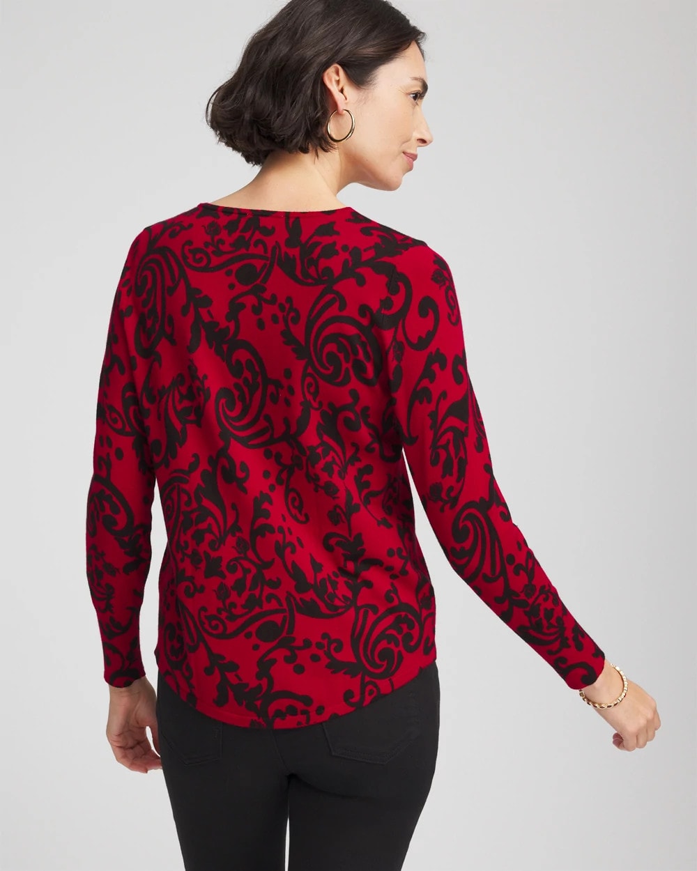 Chico's Trusted - Ella Printed V-Neck Sweater Carmine Red