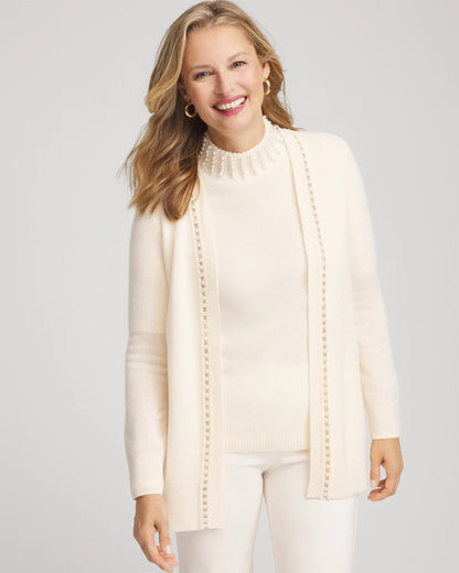 Chico's Quality - Cashmere Pearl-Trim Cardigan Cream