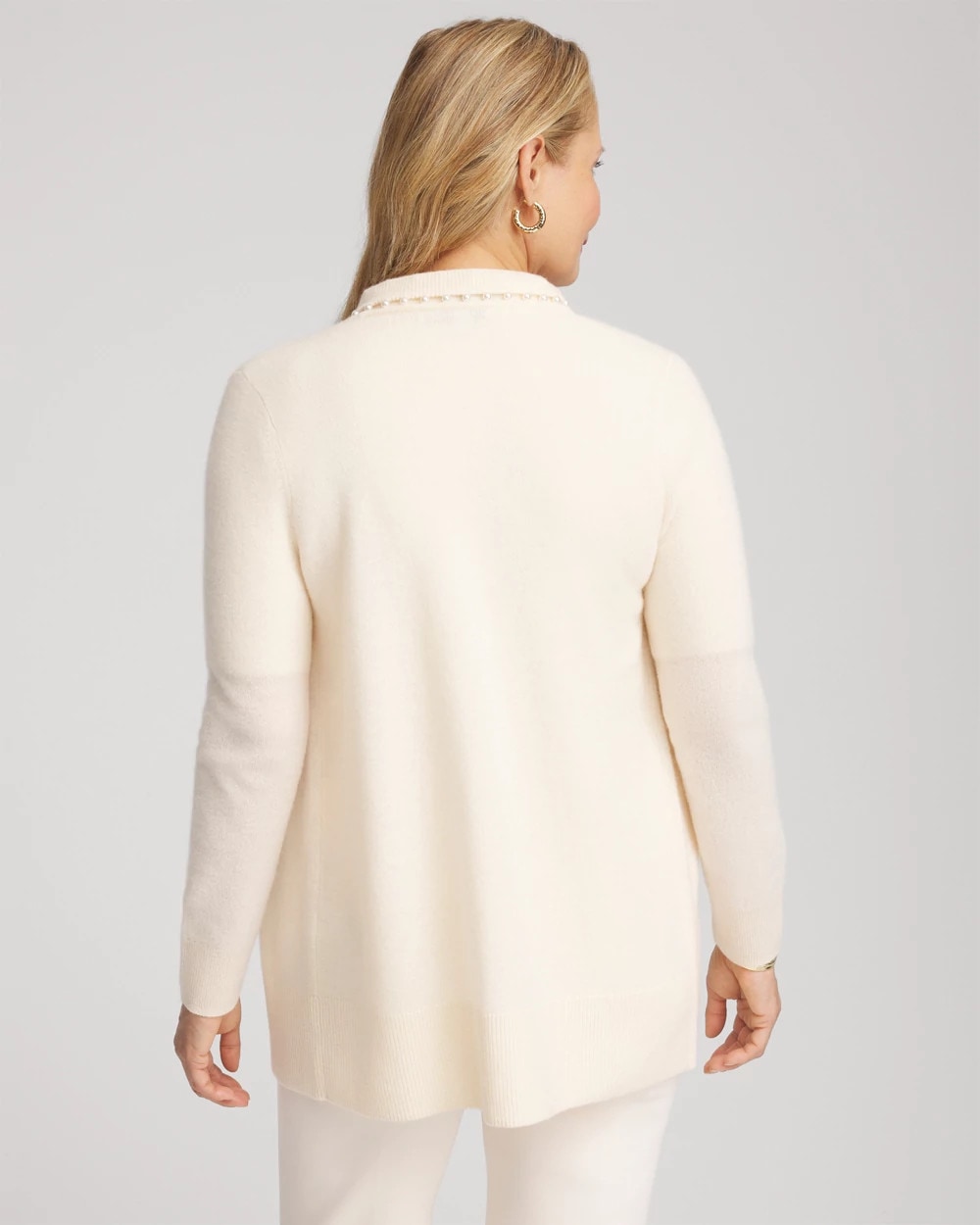 Chico's Quality - Cashmere Pearl-Trim Cardigan Cream
