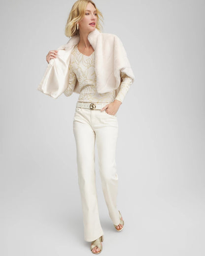 Chico's Essential - Ella Foiled V-Neck Sweater English Cream