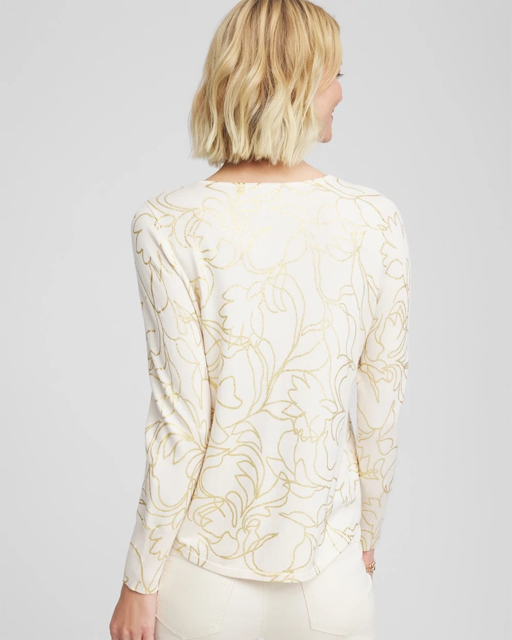 Chico's Essential - Ella Foiled V-Neck Sweater English Cream