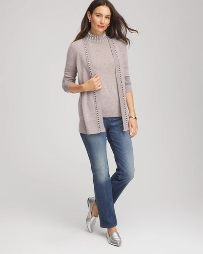 Chico's Smart Buy - Cashmere Pearl Mockneck Sweater Taupe Heather