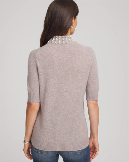 Chico's Smart Buy - Cashmere Pearl Mockneck Sweater Taupe Heather