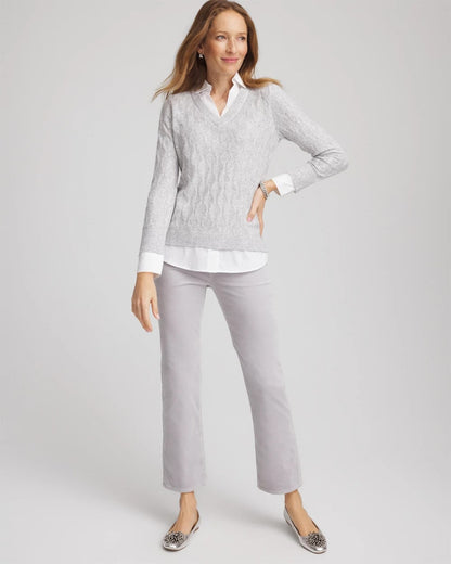 Chico's Popular - Classic Built-In Shirt Knit Sweater Classic Gray