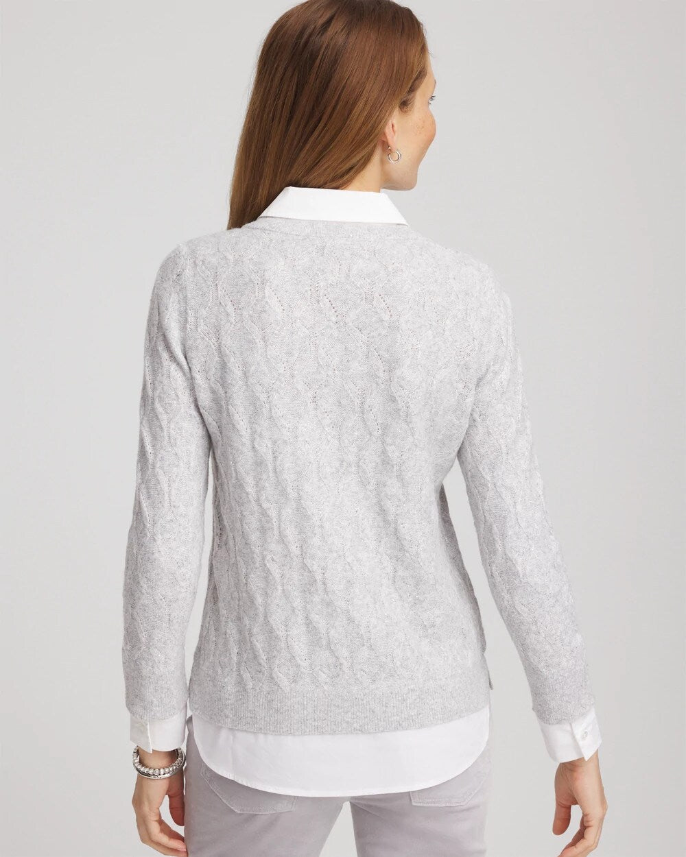 Chico's Popular - Classic Built-In Shirt Knit Sweater Classic Gray