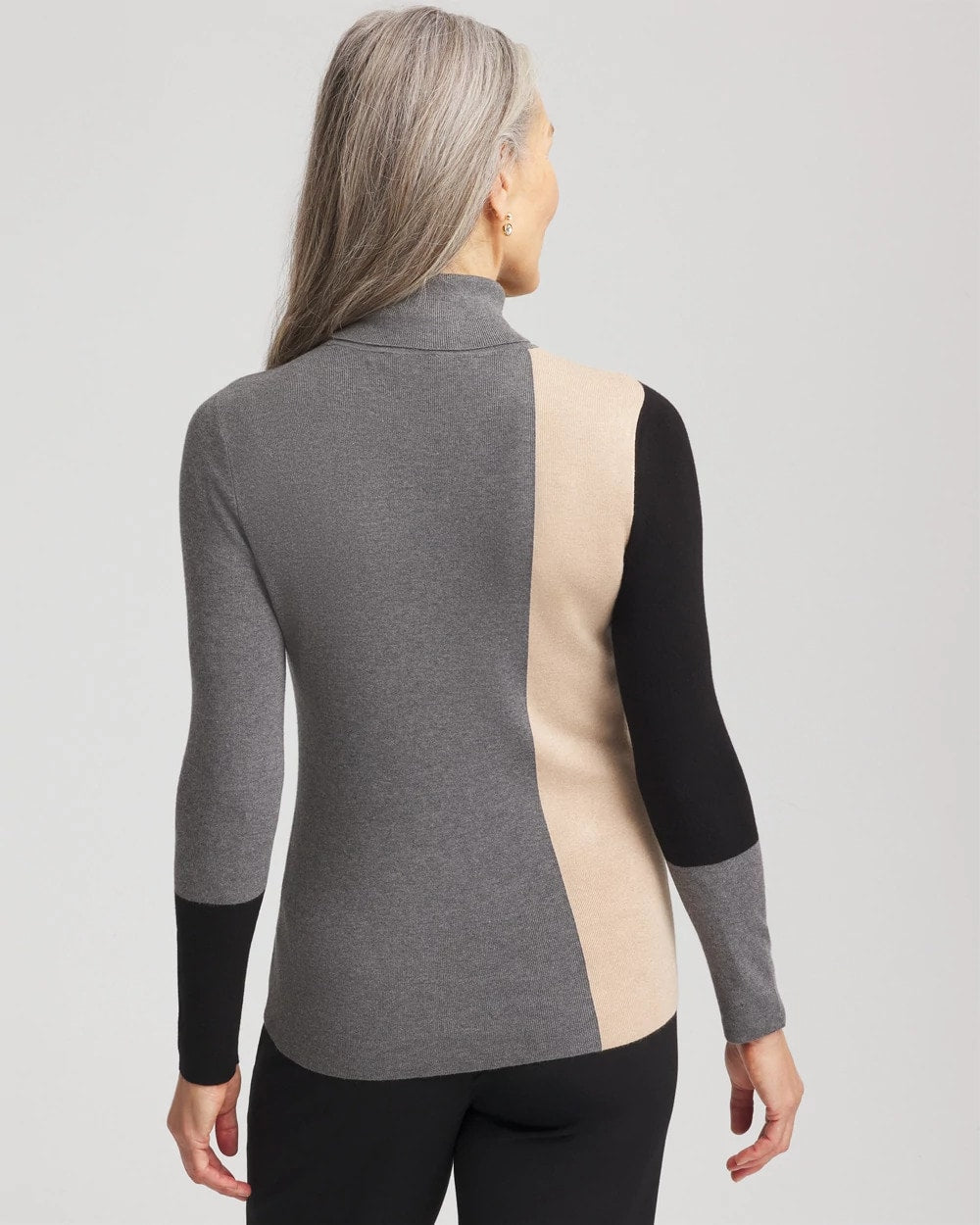 Chico's Quality - Ella Colorblock Intarsia Turtleneck Sweater Black