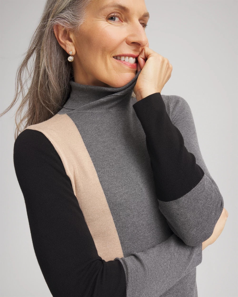 Chico's Quality - Ella Colorblock Intarsia Turtleneck Sweater Black